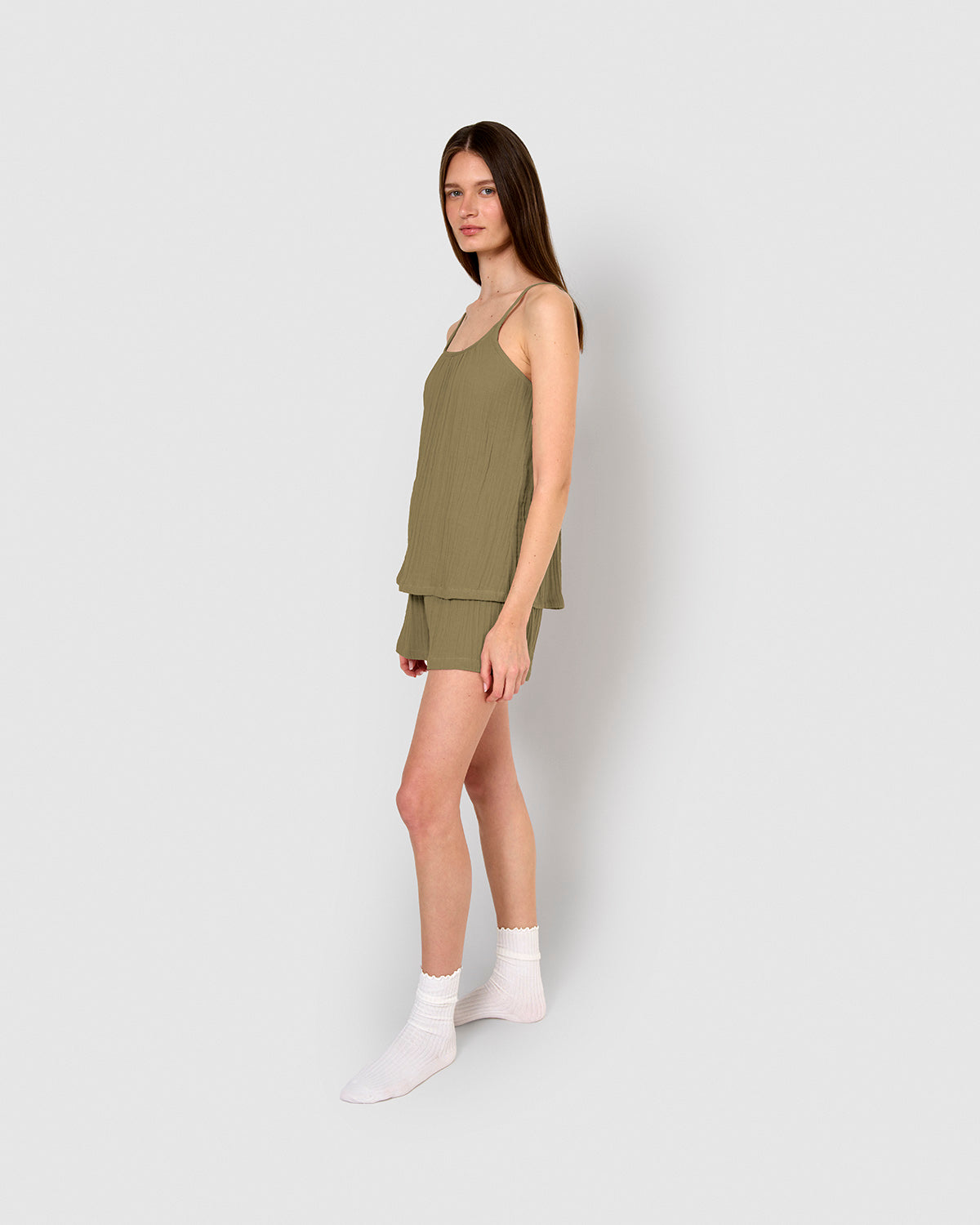 Pijama corto muselina tirante verde cacería