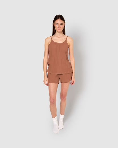 Pijama corto muselina tirante rosette