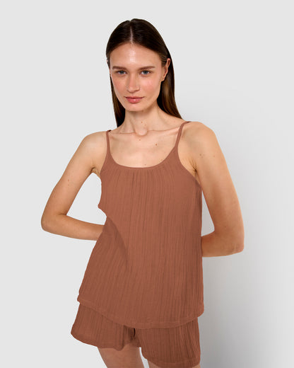 Pijama corto muselina tirante rosette