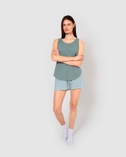 Short cotton suspender pajamas, aquamarine