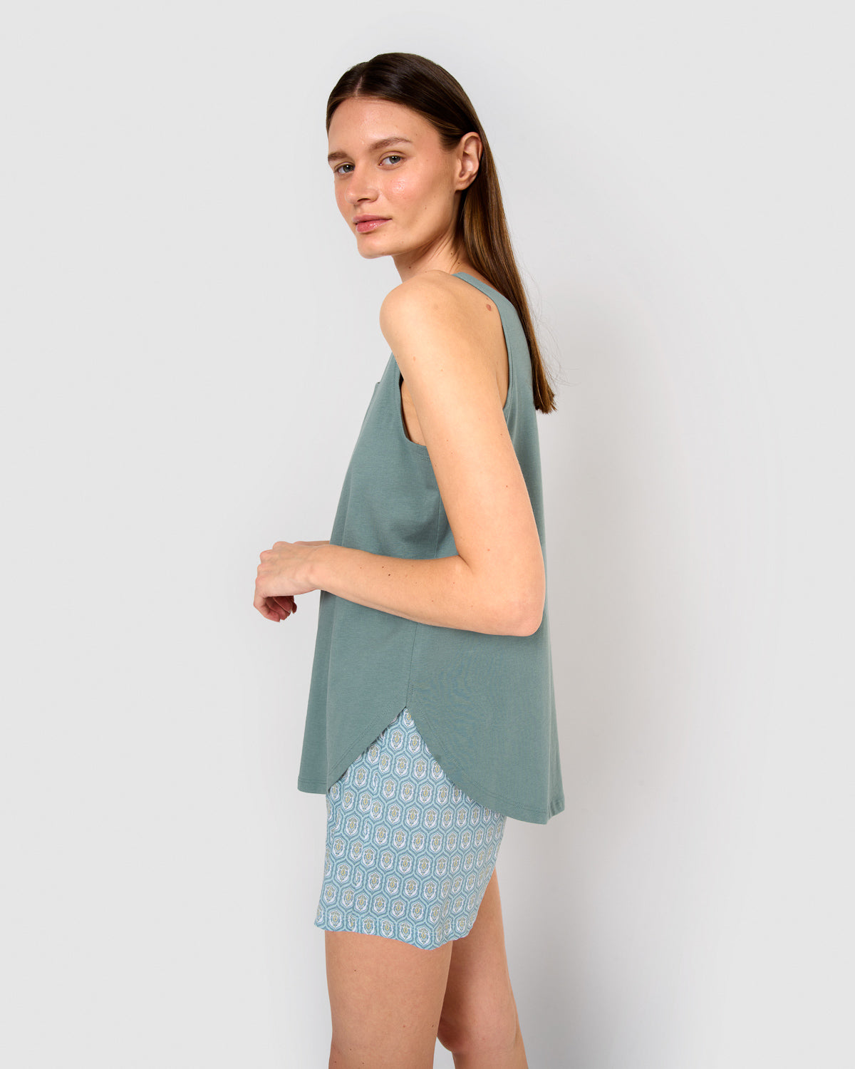 Short cotton suspender pajamas, aquamarine