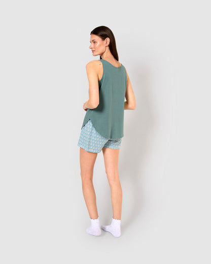 Short cotton suspender pajamas, aquamarine
