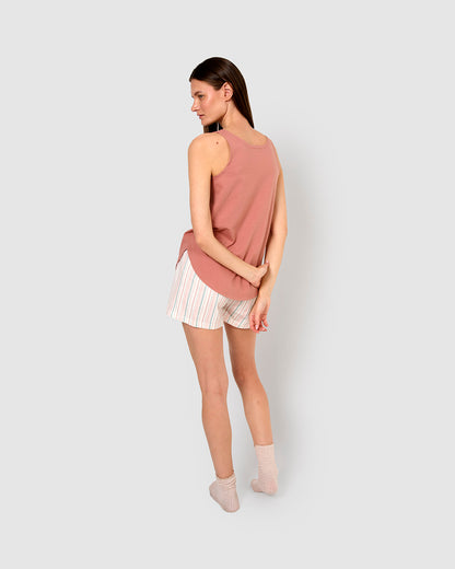 Pijama tirantes algodón raya serena rosa