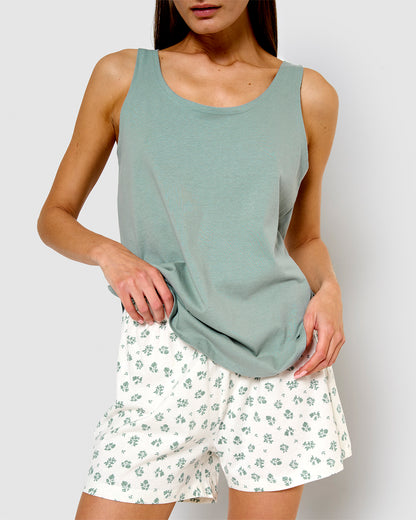 Pijama tirantes algodón juno verde tiffany