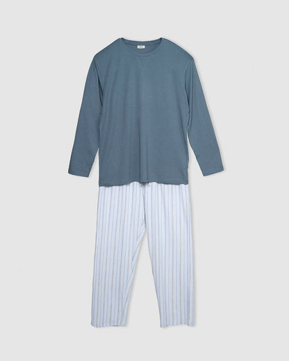 Pijama largo algodón raya romanus azul marino
