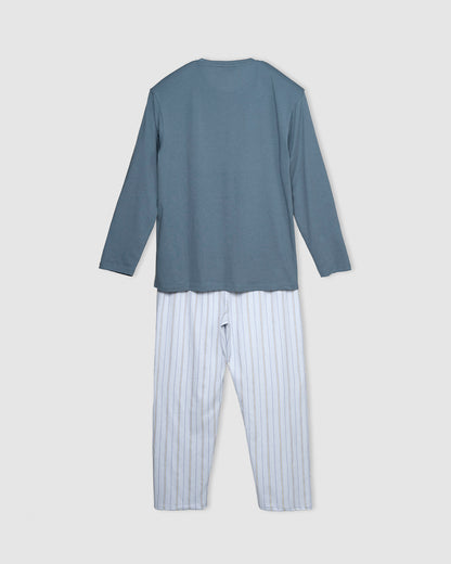 Pijama largo algodón raya romanus azul marino