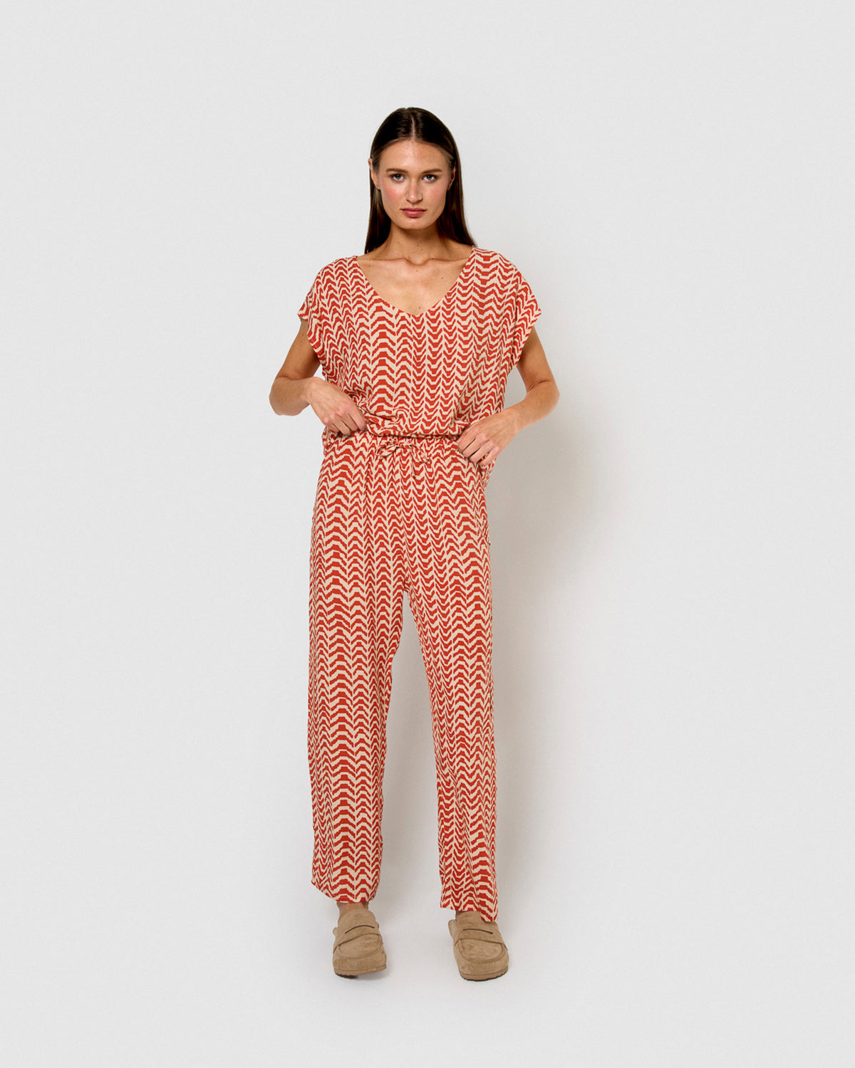 Pantalón viscosa oveta teja