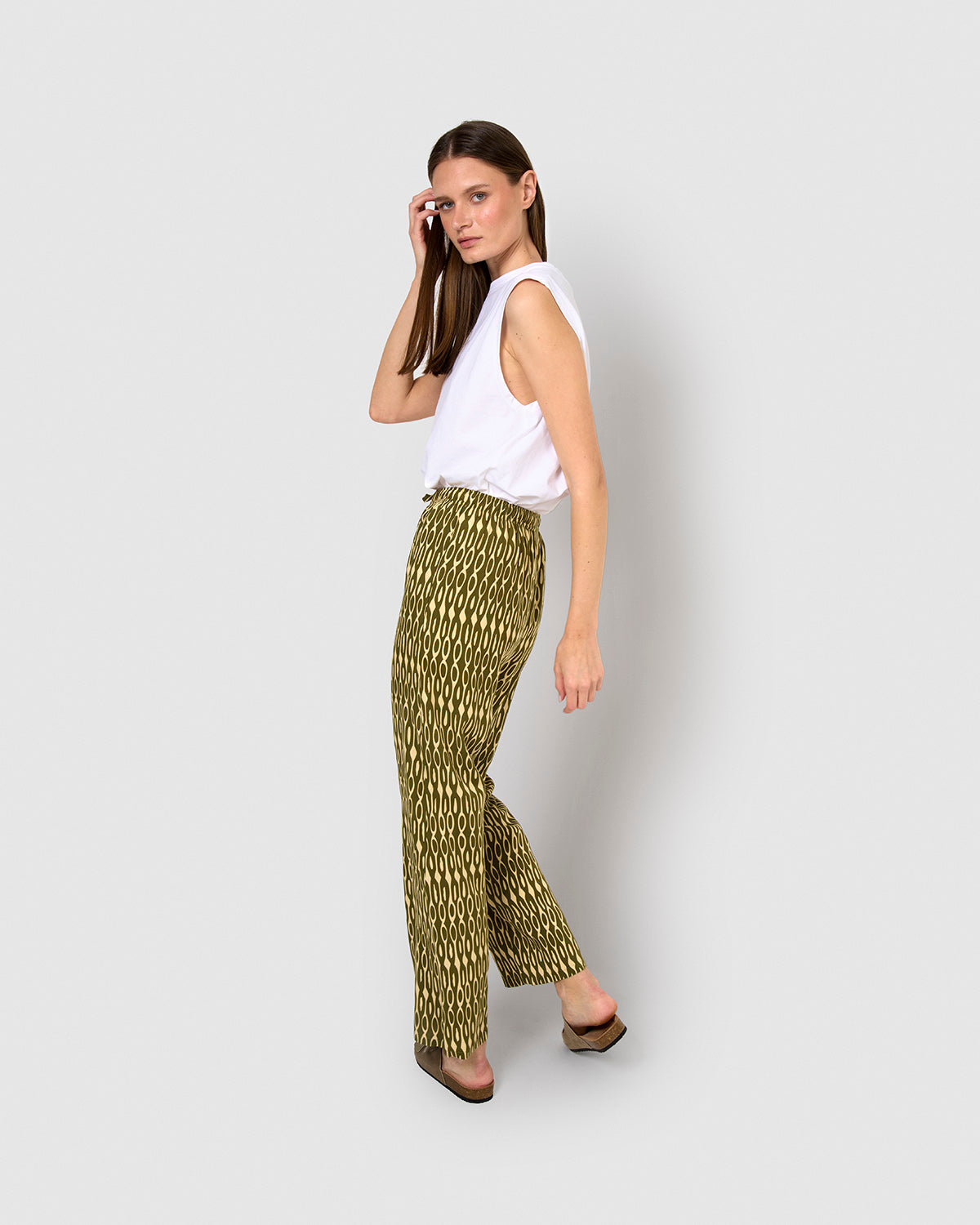Pantalón viscosa acuario verde cacería
