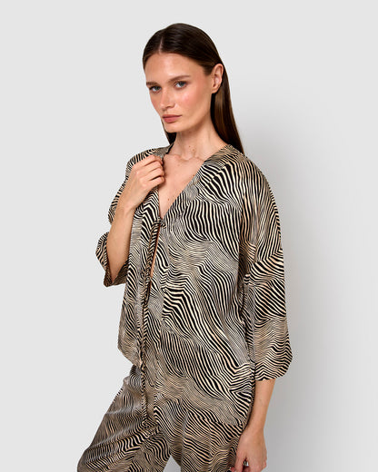 Blusa satén lazos drus beige