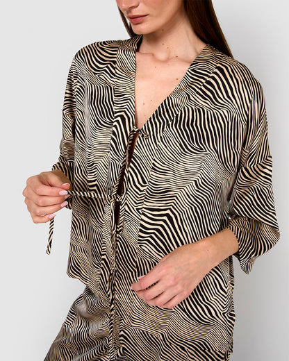Blusa satén lazos drus beige