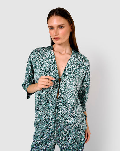 Blusa satén lazos synca agua marina