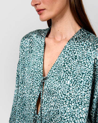 Blusa satén lazos synca agua marina