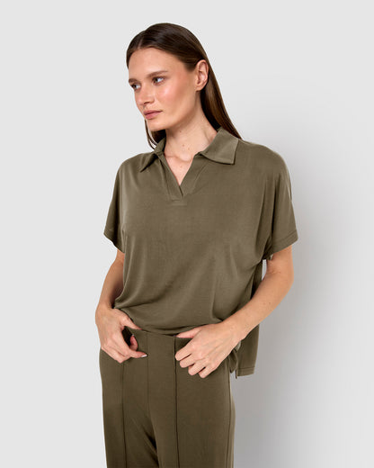 Camiseta polera manga corta verde cacería