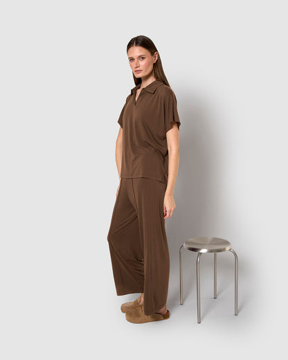 Pantalón crop fluido marrón