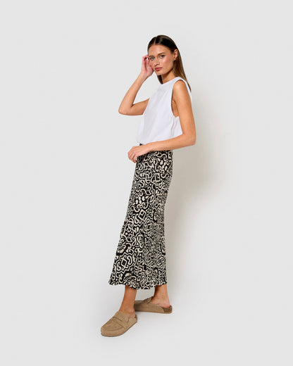 Falda midi bambula detalles plisados aria negro