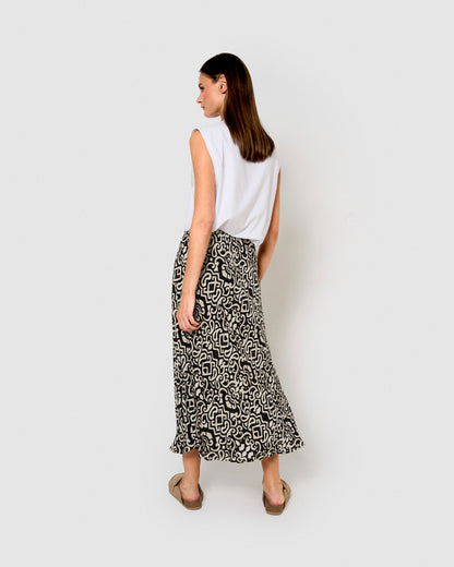 Falda midi bambula detalles plisados aria negro