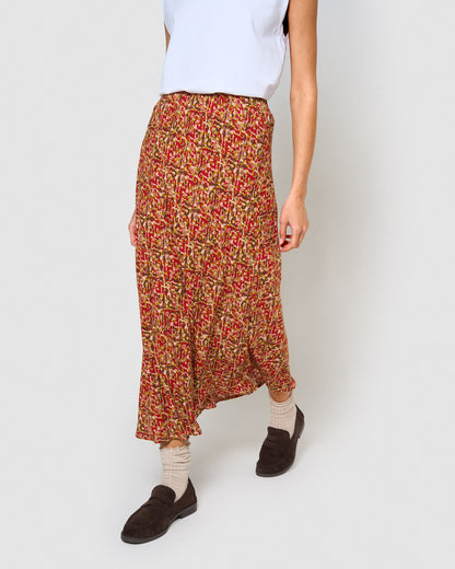 Falda midi bambula detalles plisados railay rojo