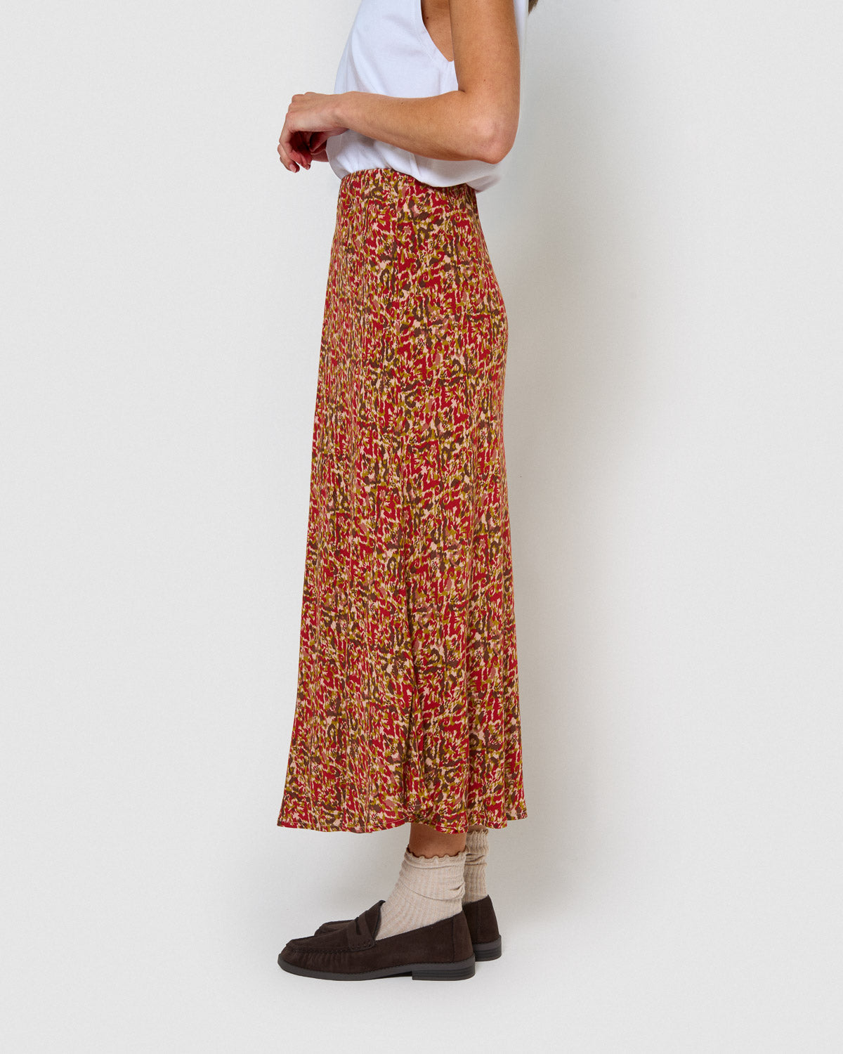 Falda midi bambula detalles plisados railay rojo