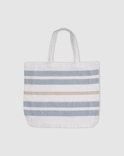 Pack bolso + toalla pareo algodón raya velour azul agua