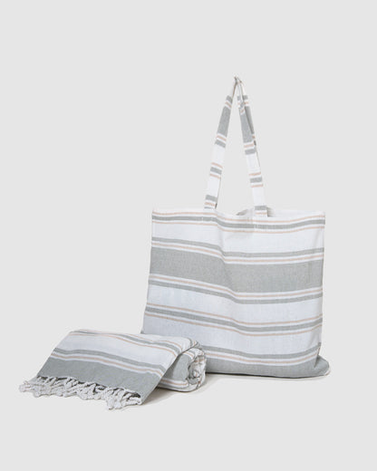 Set borsa + telo pareo cotone riga sansara verde secco