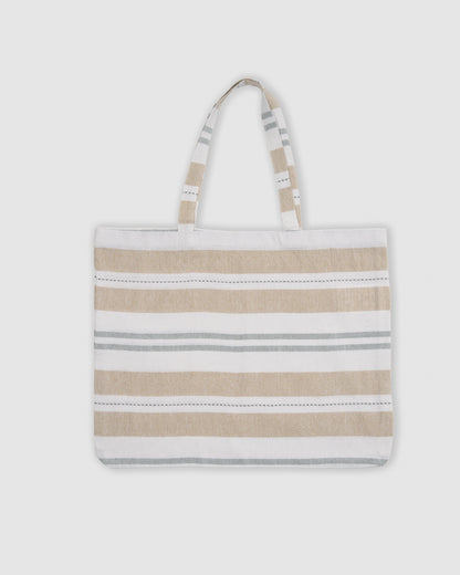 Pack bolso + toalla pareo algodón raya rivara ocre