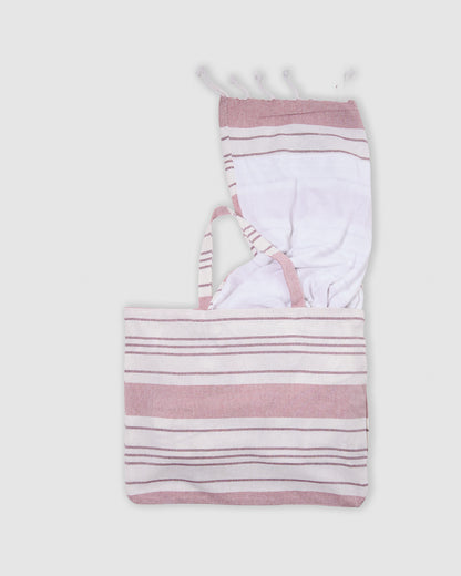 Pack bolso + toalla pareo algodón raya indra rosa