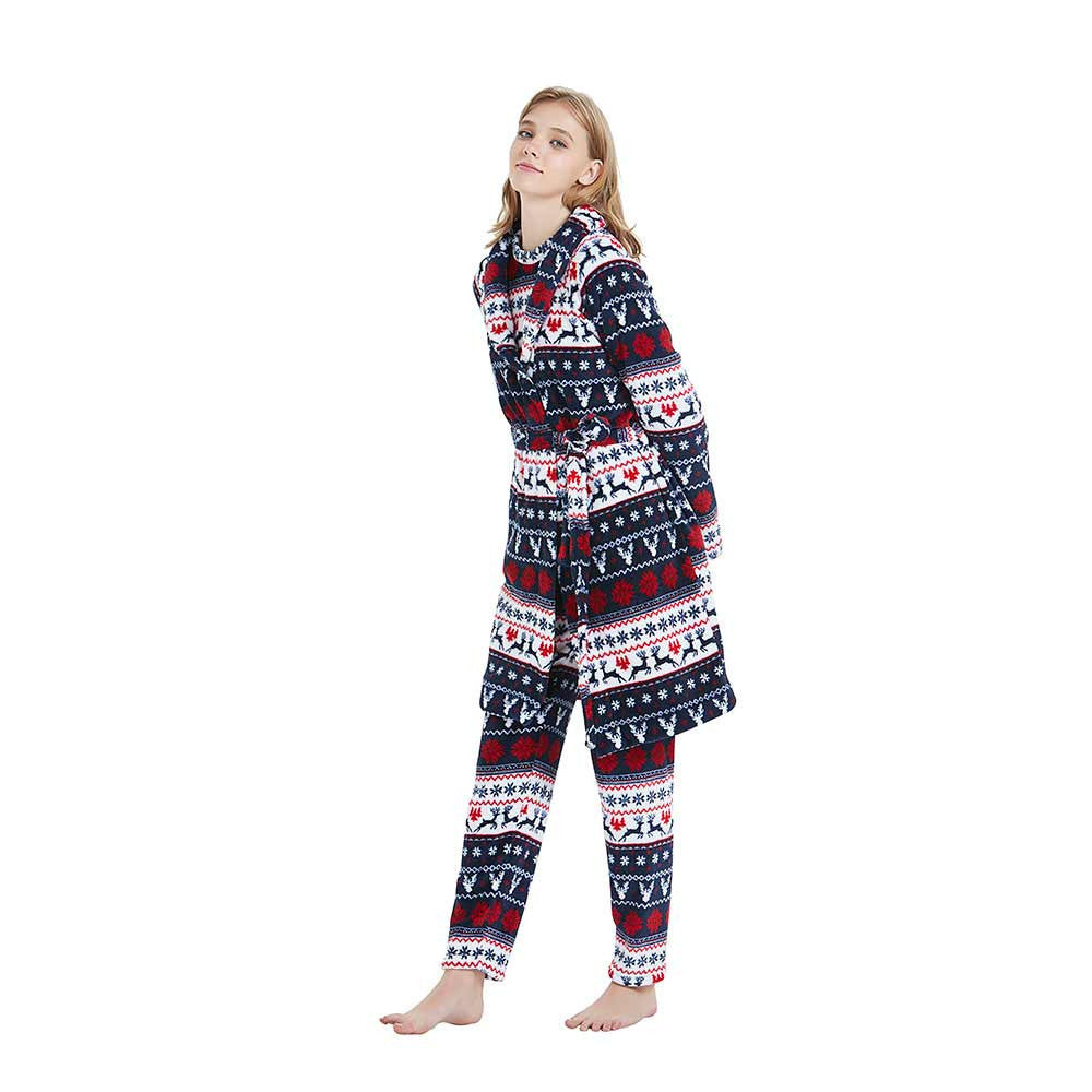 Robe coral com estampa de veado azul e vermelho