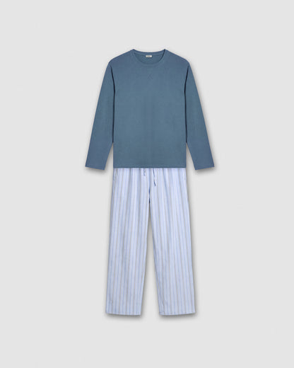Pijama largo algodón raya romanus azul marino