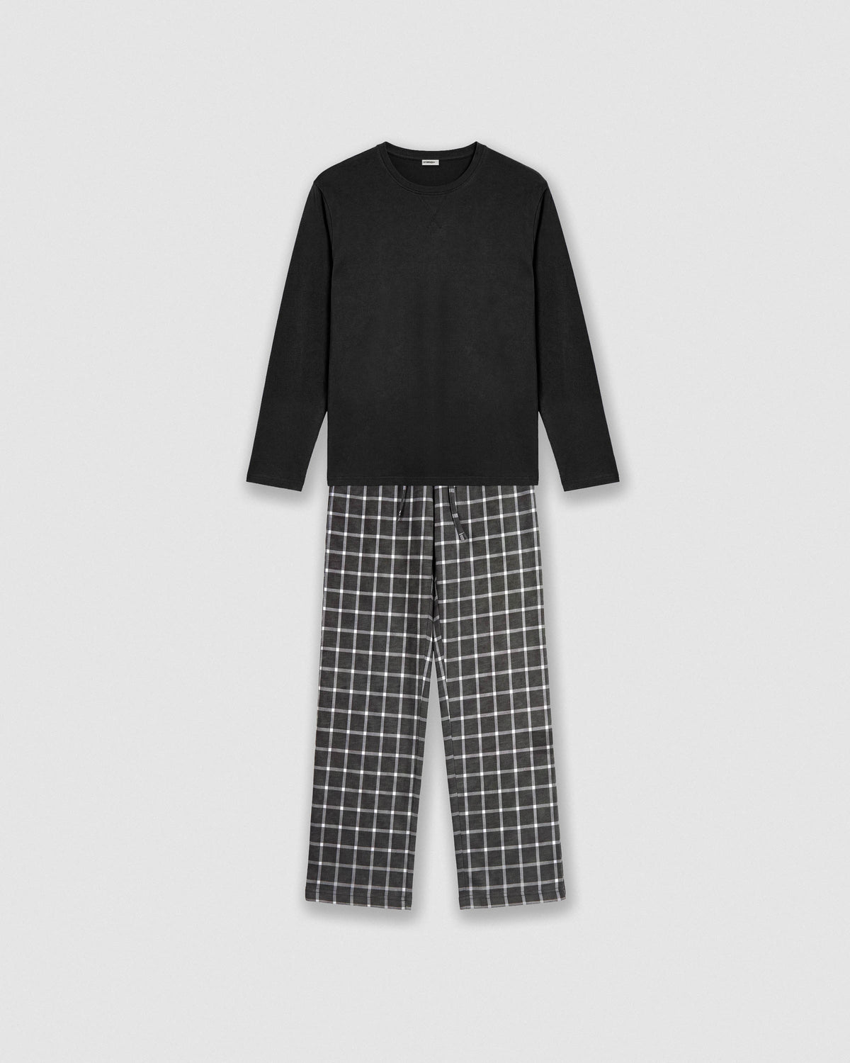 Pijama largo de algodón cuadro sogno gris