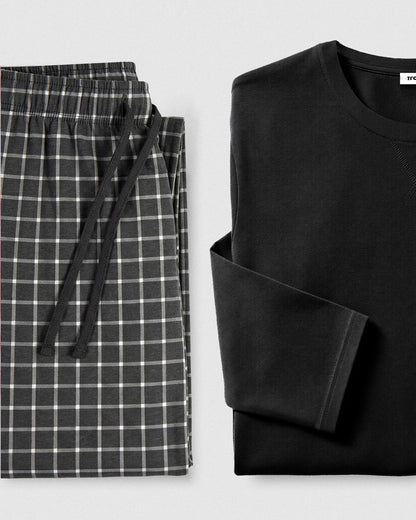 Pijama largo de algodón cuadro sogno gris
