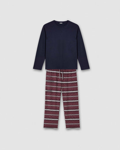 Pijama largo de algodón cronos azul marino