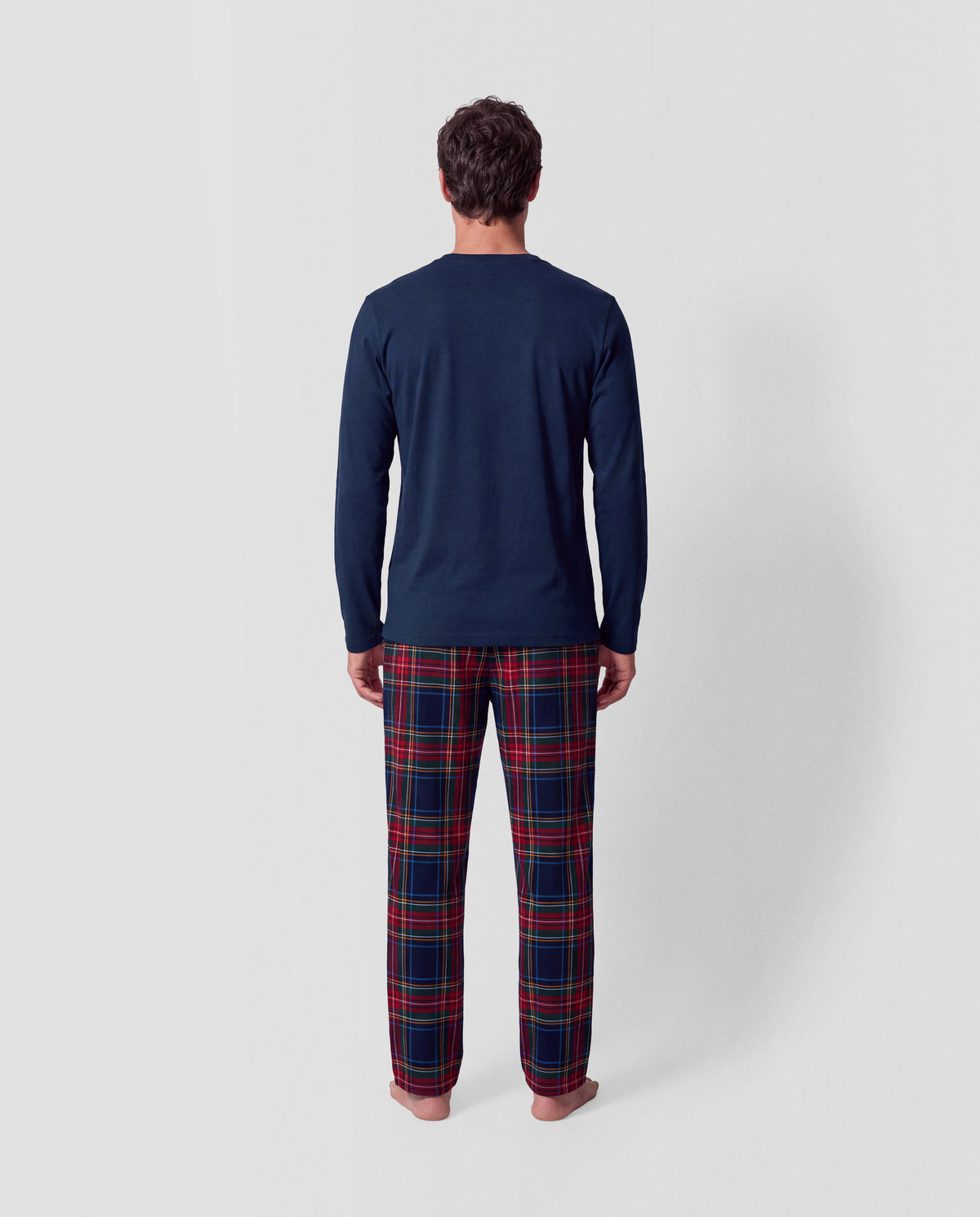 Pyjama long en coton à carreaux jairo bleu Marine