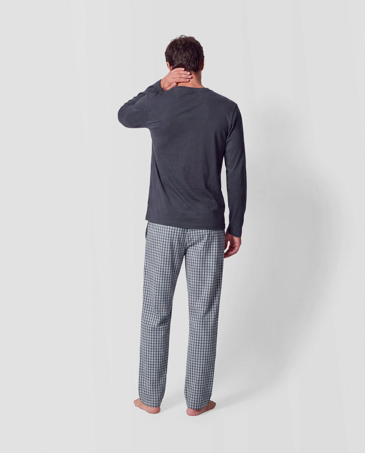 Pijama largo de algodón cuadro velia gris marengo