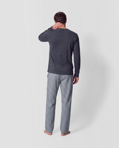 Pijama largo de algodón cuadro velia gris marengo