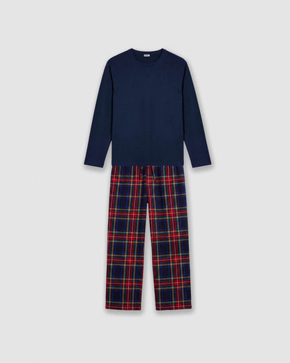 Pijama largo de algodón cuadro sogno gris