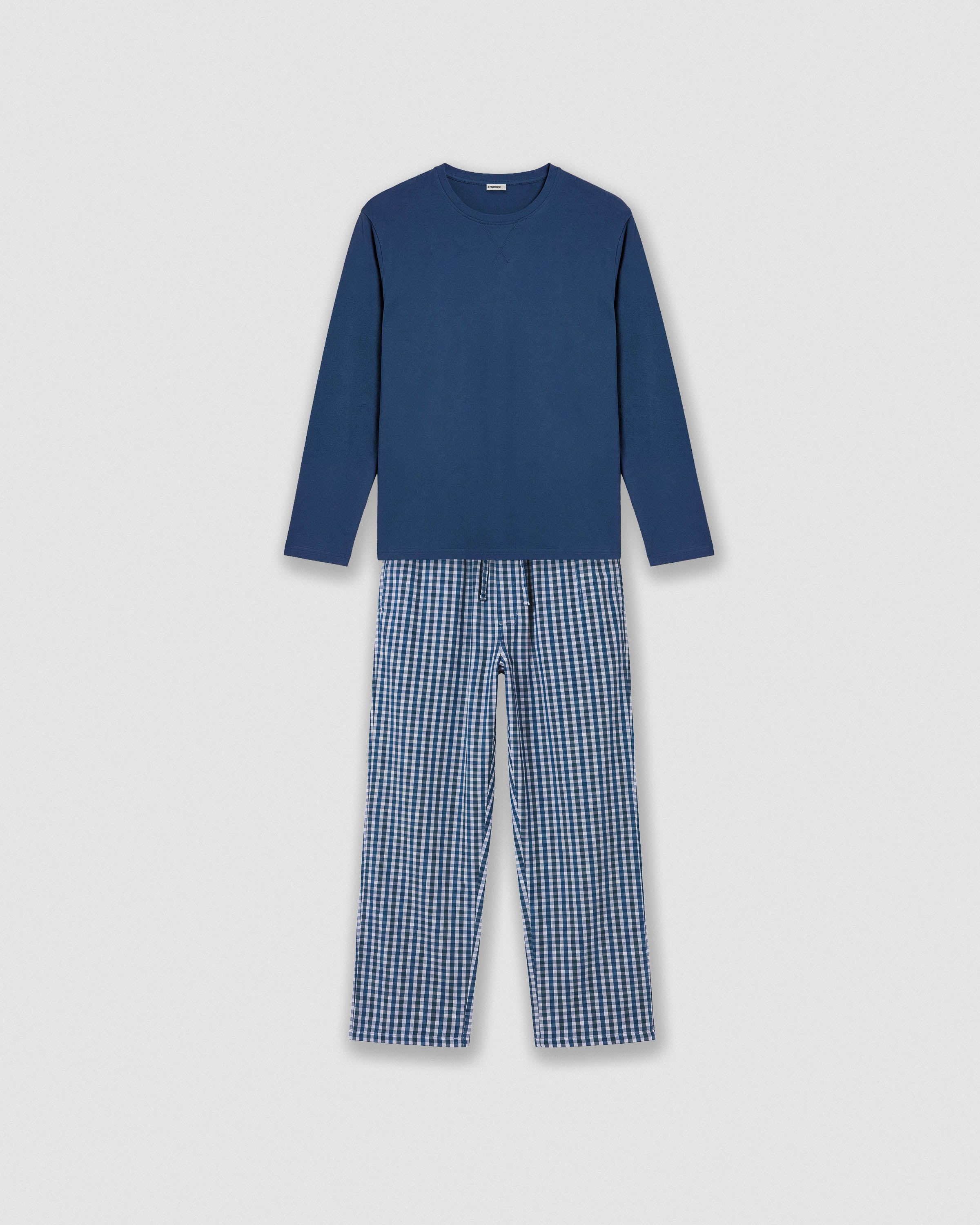 Pigiama lungo da uomo joshua in cotone a quadri blu navy