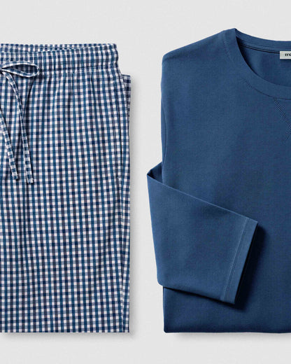 Pijama largo algodón cuadro joshua azul marino