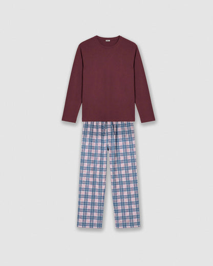 Pijama largo algodón cuadros nevia burdeos