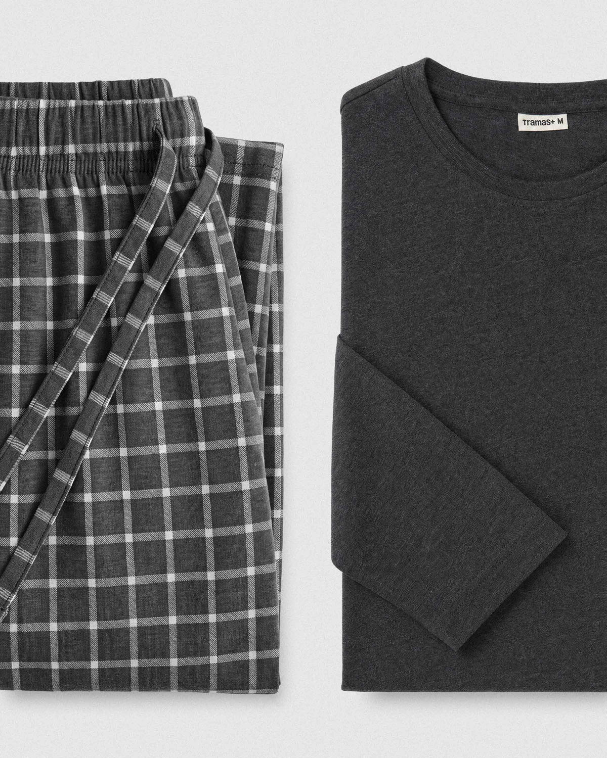 Long cotton check pyjamas Roberto charcoal grey
