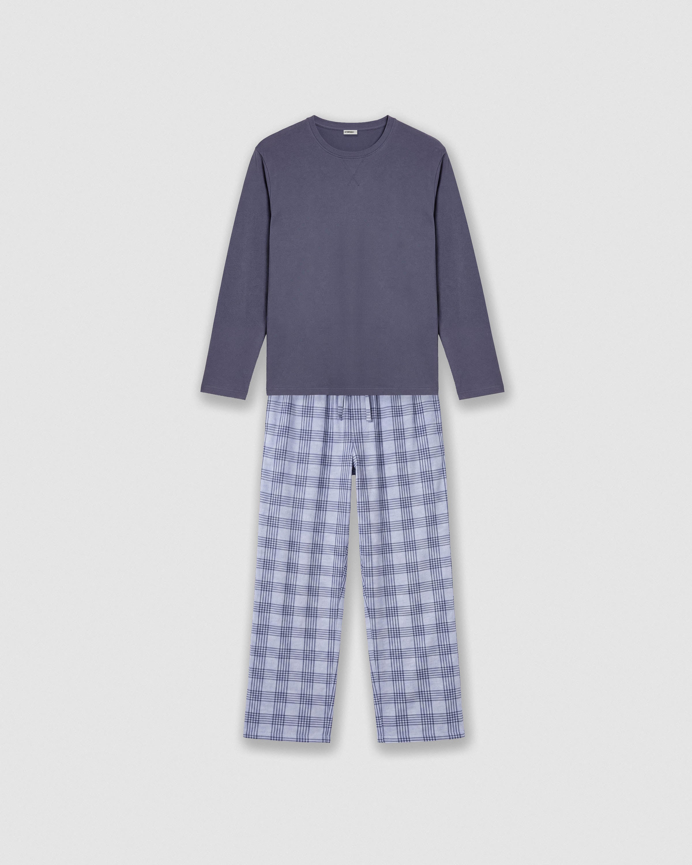 Pijama largo algodón cuadros seren azul marino