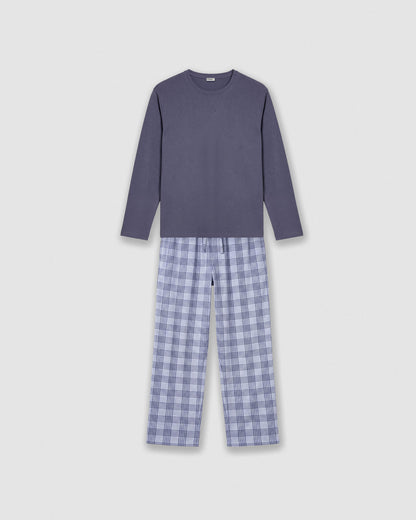 Pijama largo algodón cuadros seren azul marino