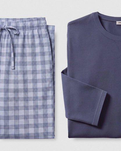 Pijama largo algodón cuadros seren azul marino