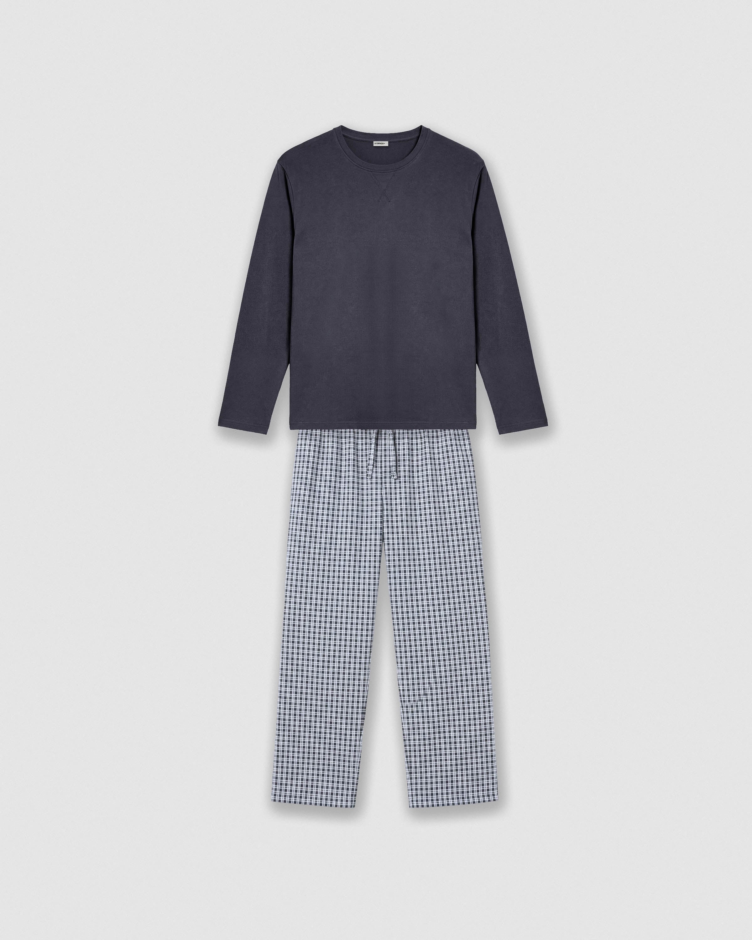 Pijama largo de algodón cuadro velia gris marengo