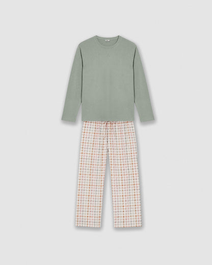 Pijama largo de algodón cuadros danke verde cacería