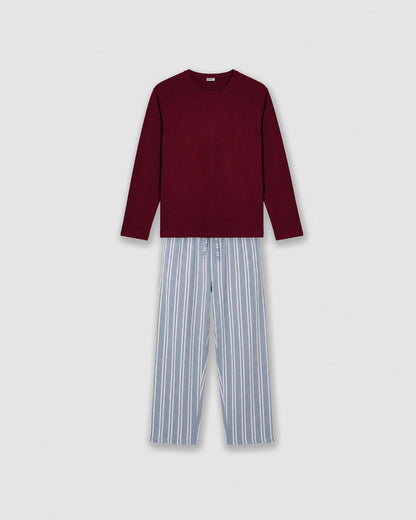 Pijama largo algodón rayas johan burdeos