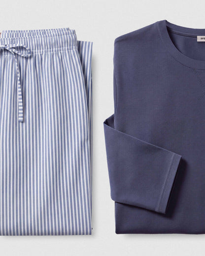 Pijama largo algodón rayas oxford azul