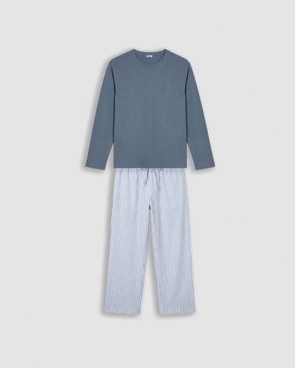 Pijama largo de algodón raya kodac azul marino