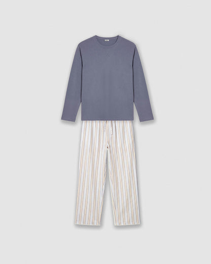 Pijama largo de algodón raya bill indigo
