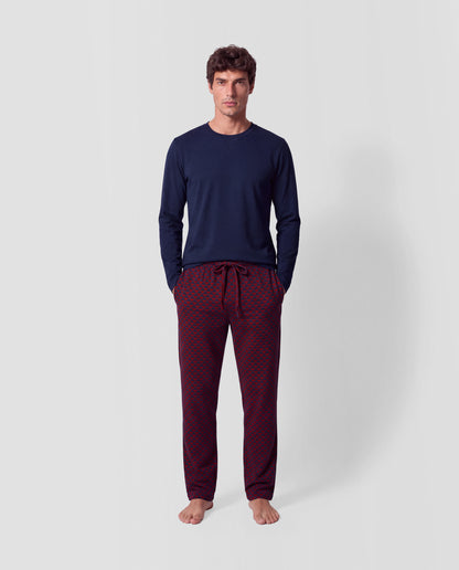 Pigiama lungo in cotone Silvestre blu navy