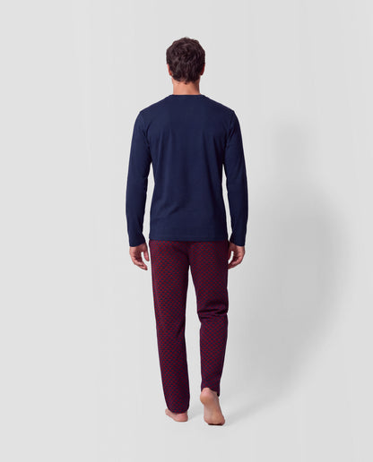 Pigiama lungo in cotone Silvestre blu navy